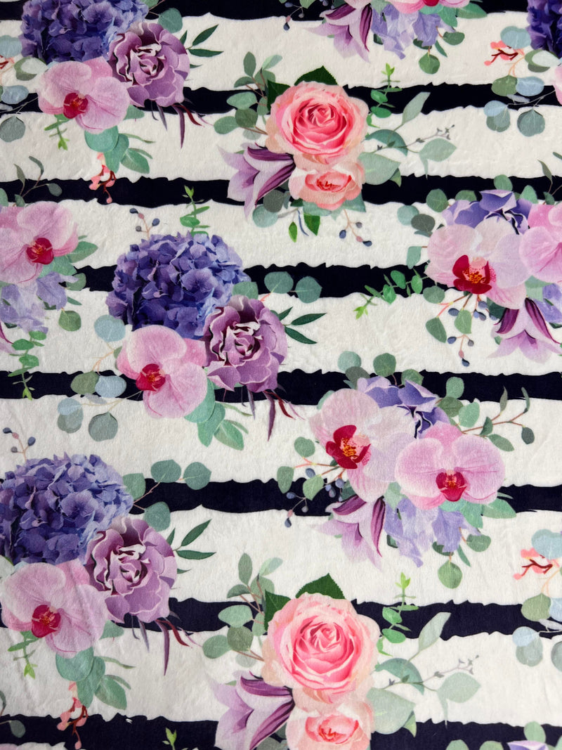 RTS pink and purple floral minky fabric