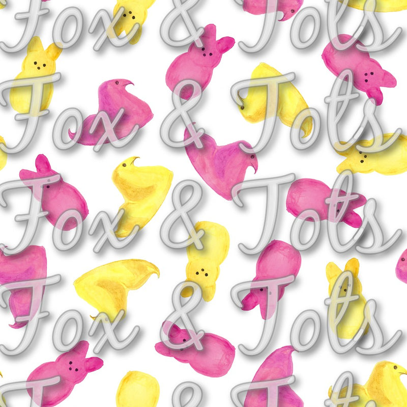 Water Color Pink & Yellow Peeps Fabric