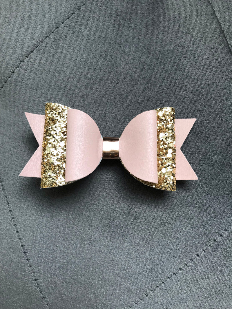 Small Pink&Gold Leather/Glitter Bow