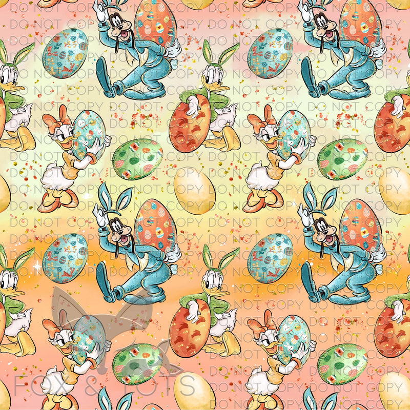 Orange Ombré Character Easter Eggs Fabric