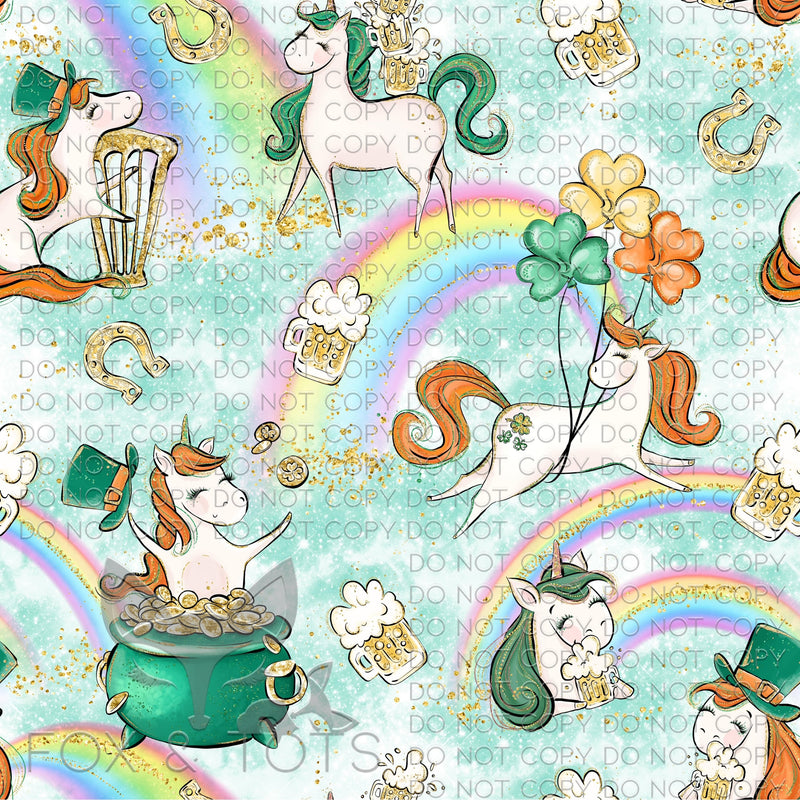 Rainbow Pot Of Gold Lucky Unicorn Fabric