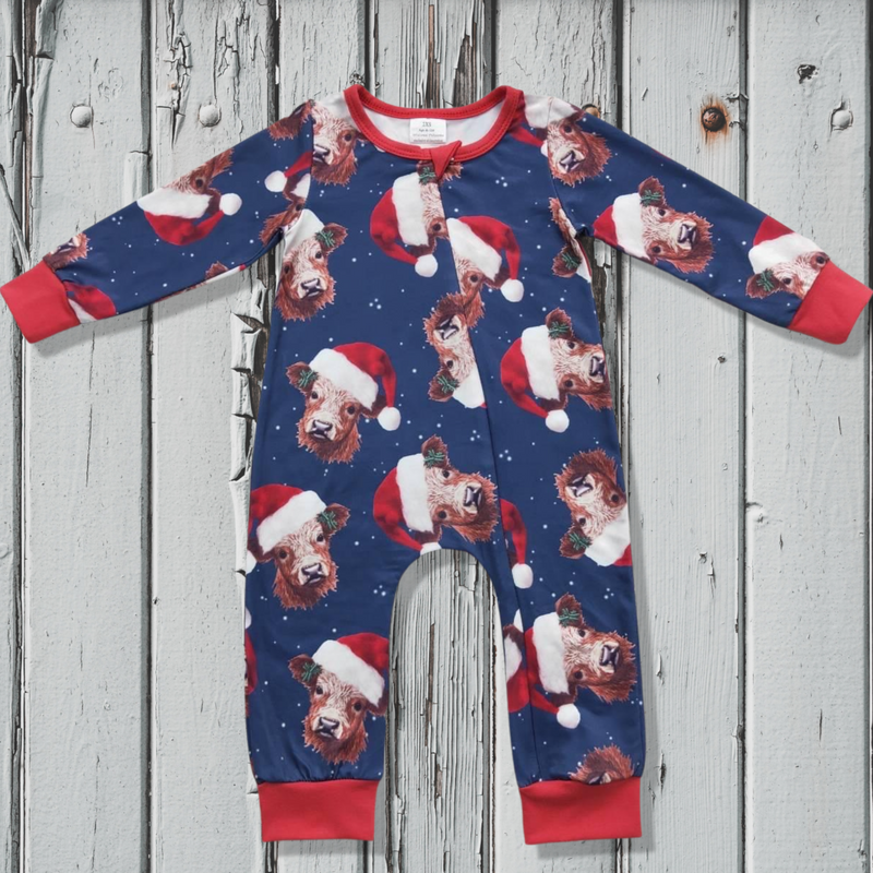 XMAS 23 COW ZIP ROMPER