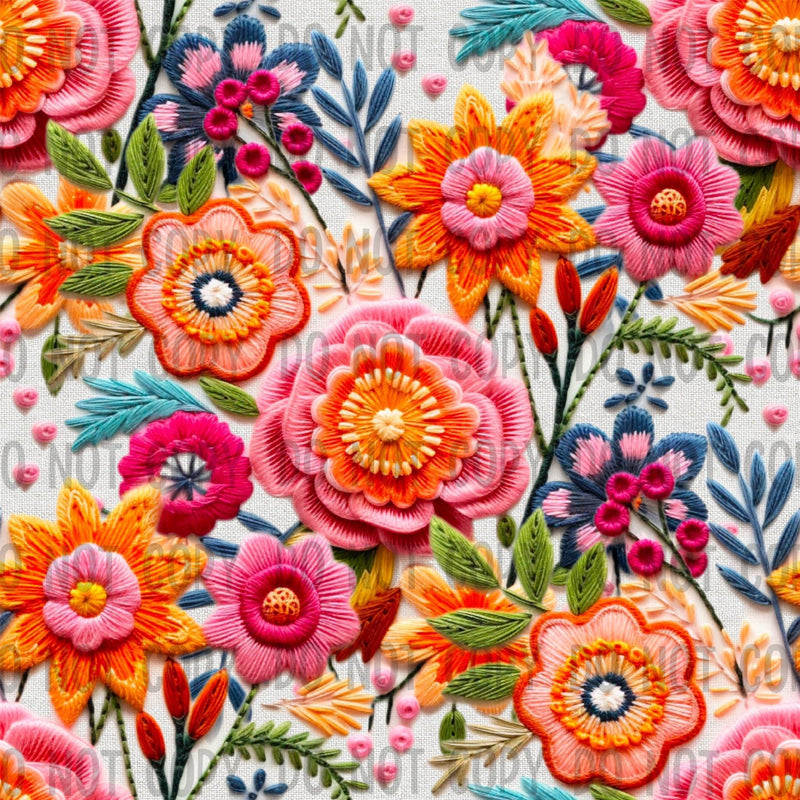 RUSH EMBROIDERY CORAL FLOWERS