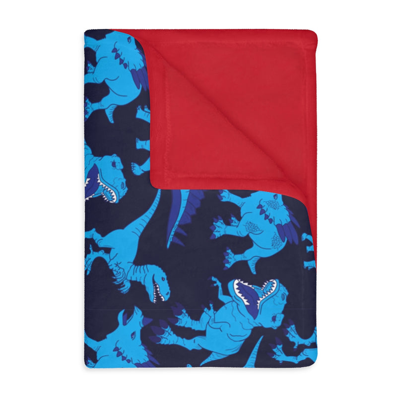 Blue Dinos Velveteen Minky Blanket (Two-sided print)
