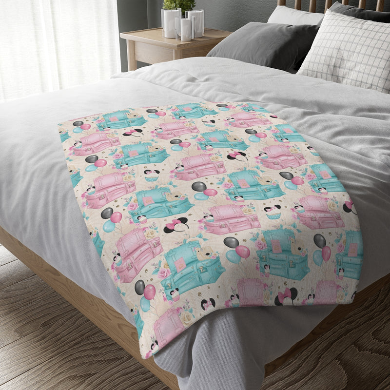 Floral Mouse Velveteen Minky Blanket (Two-sided print)