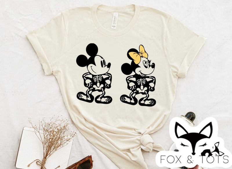 mouse skeleton couple yellow bow Tee as pictured (1.5 week TAT)