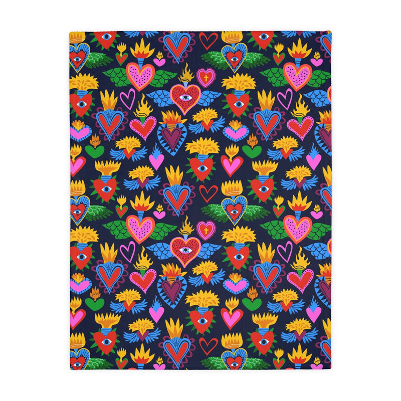 Mexican hearts / Sugar skull Velveteen Minky Blanket (Two-sided print)