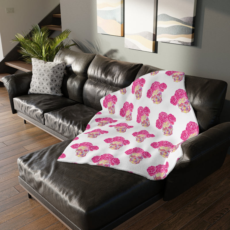 Mexican hearts / Sugar skull Velveteen Minky Blanket (Two-sided print)