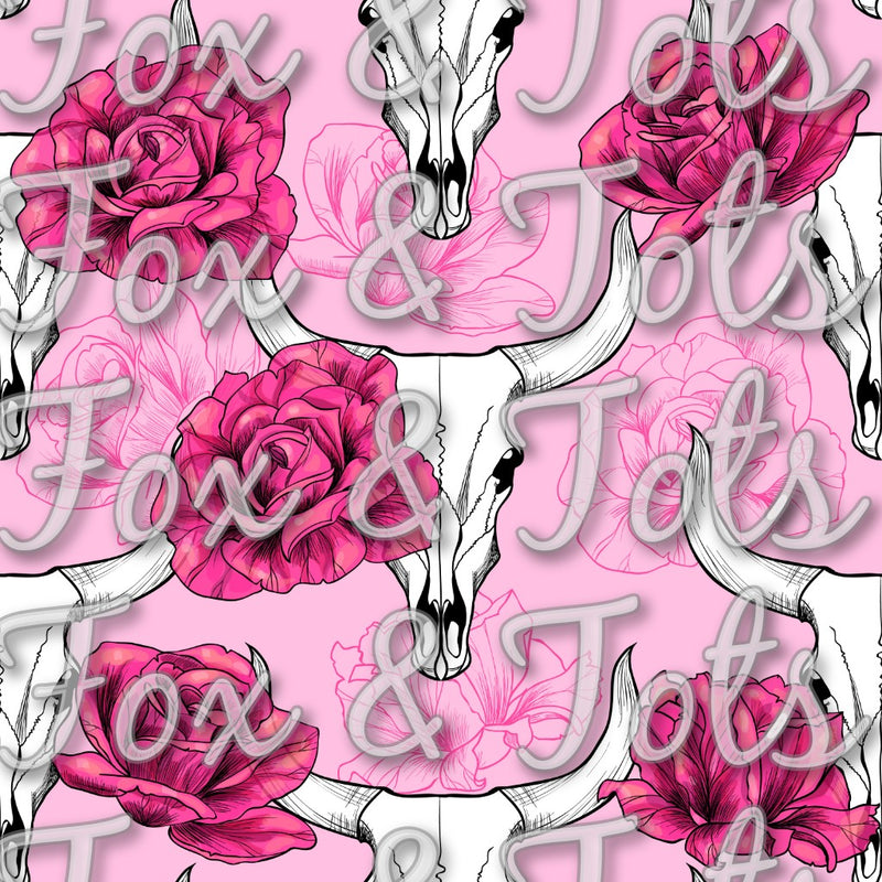 Rodeo Pink Floral Horns Fabric