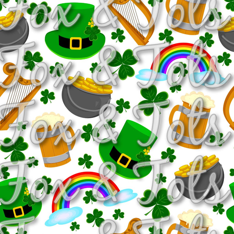 Saint Patrick's Day White Party Collage Fabric