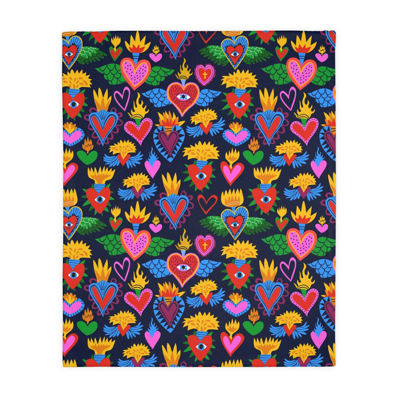 Mexican hearts / Sugar skull Velveteen Minky Blanket (Two-sided print)