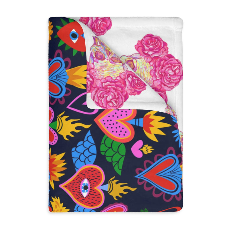 Mexican hearts / Sugar skull Velveteen Minky Blanket (Two-sided print)