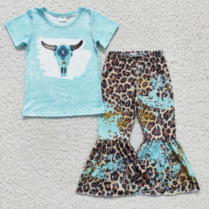 CHEETAH TURQUOISE SKULL set w pants  2 pc set pre order ships in 1.5 week
