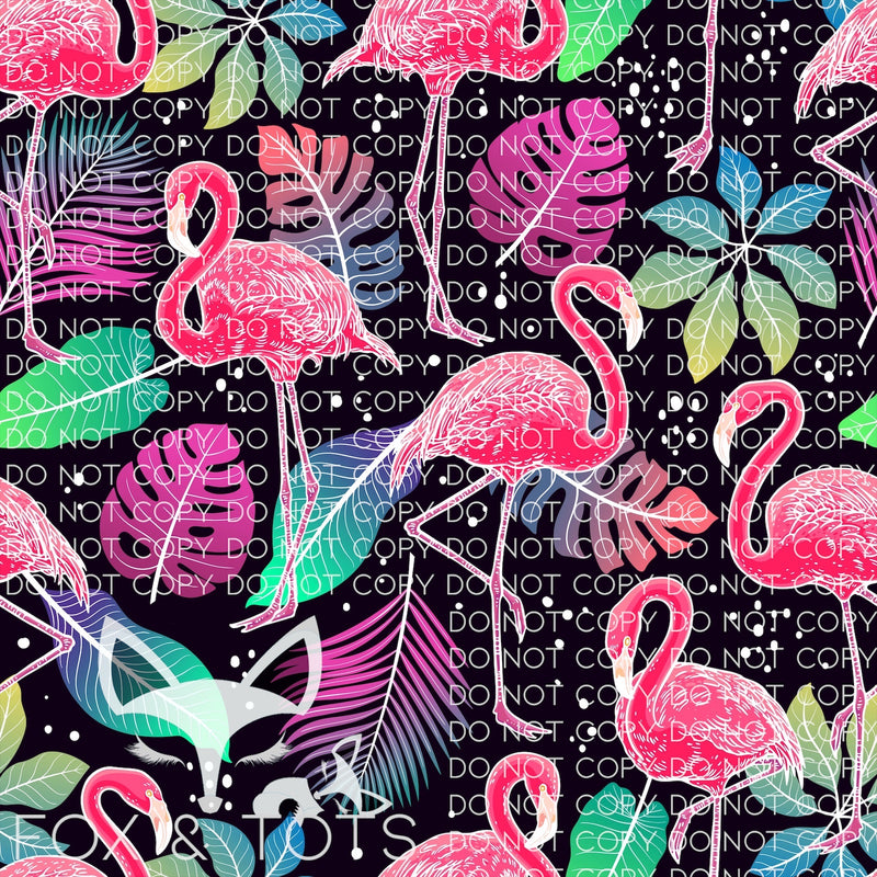 Neon Tropical Pink Flamingos Fabric