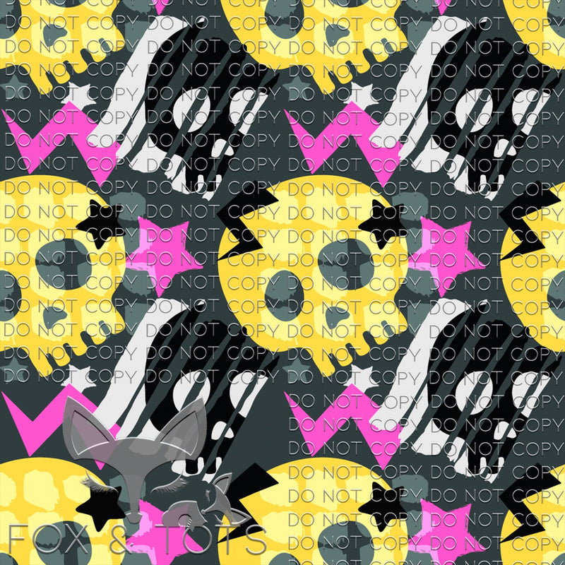 Skulls Yellow and Grey Fabric