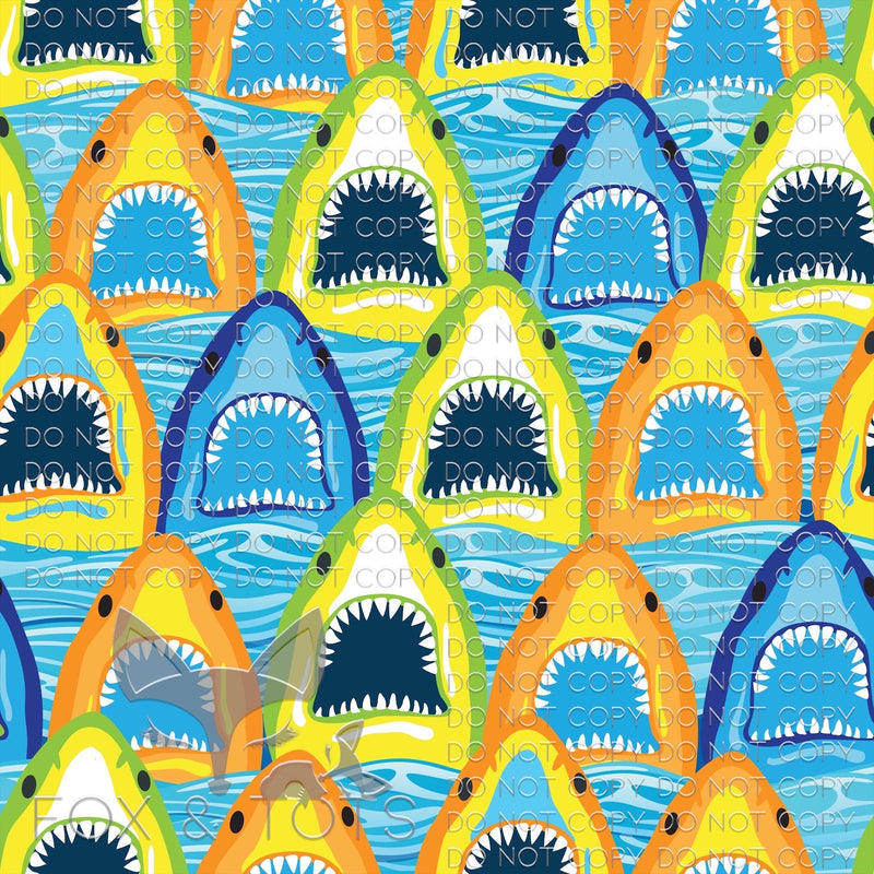 Neon Sharks Fabric