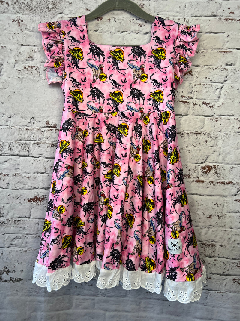 RTS pink dino ruffle dress