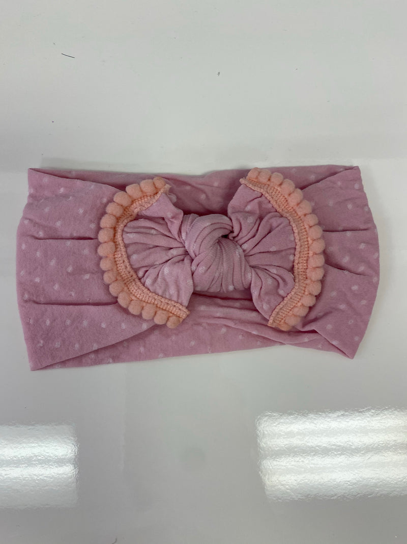 Head Wrap with Bow and Small Pom Poms RTS