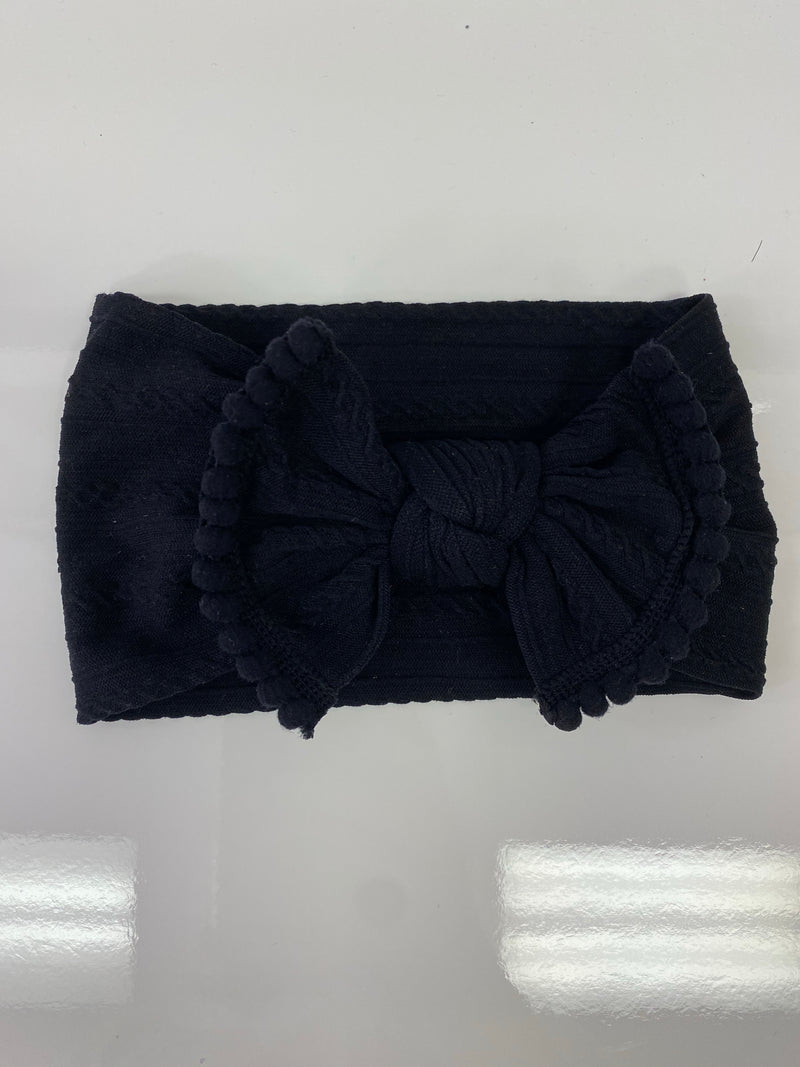 Head Wrap with Bow and Small Pom Poms RTS
