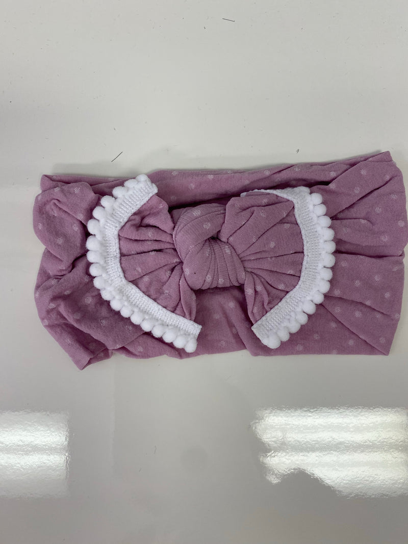 Head Wrap with Bow and Small Pom Poms RTS