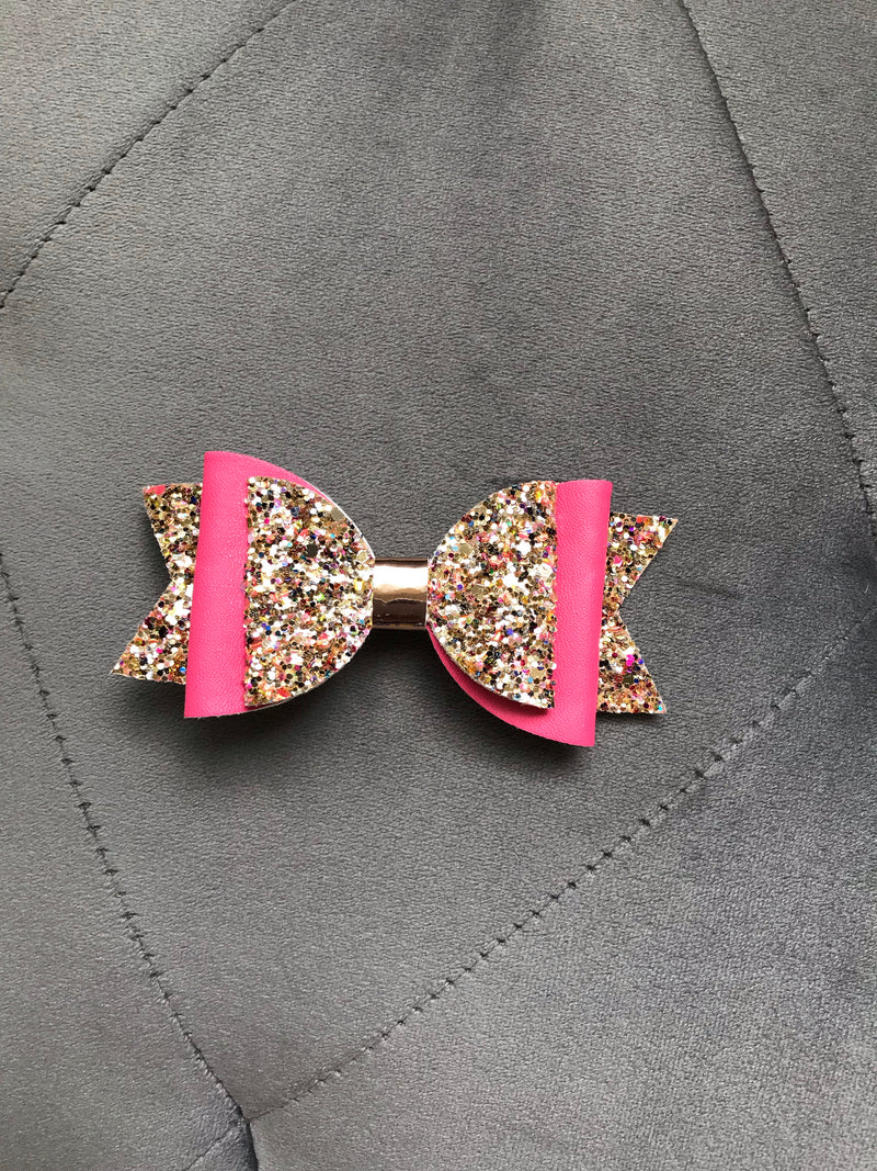 Small Dark Pink&Gold Leather/Glitter Bow