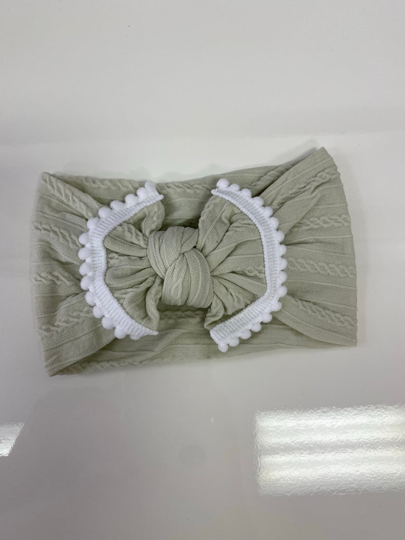 Head Wrap with Bow and Small Pom Poms RTS