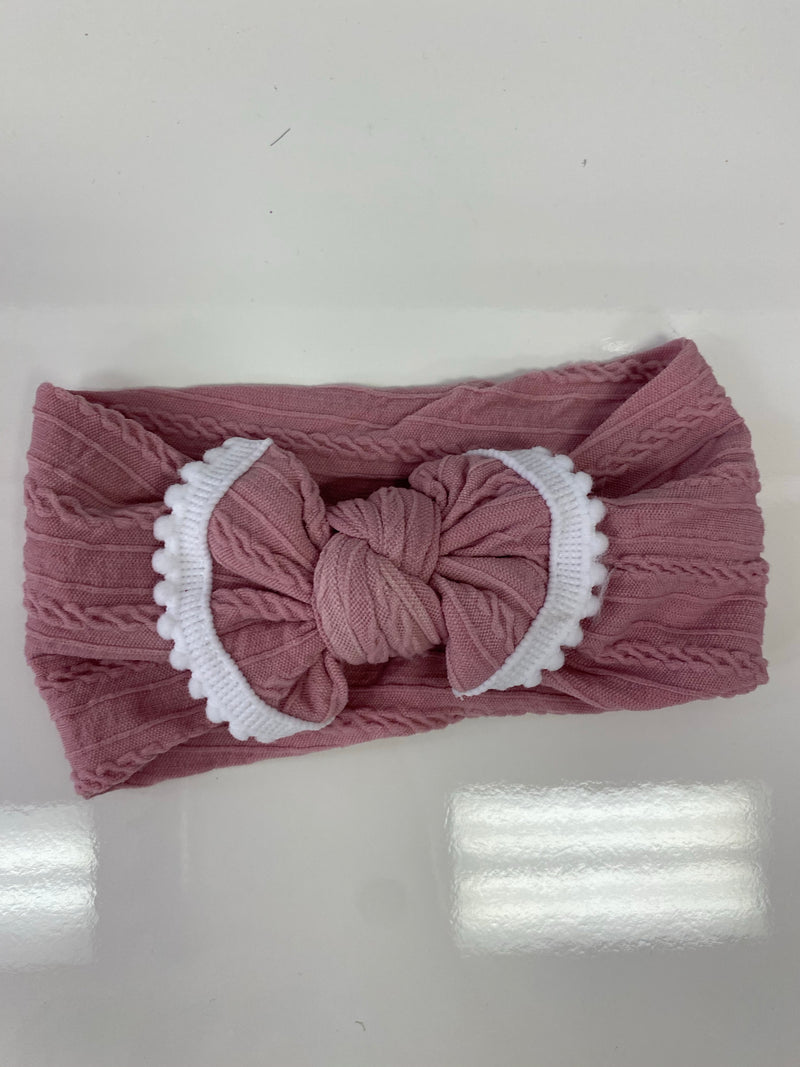 Head Wrap with Bow and Small Pom Poms RTS