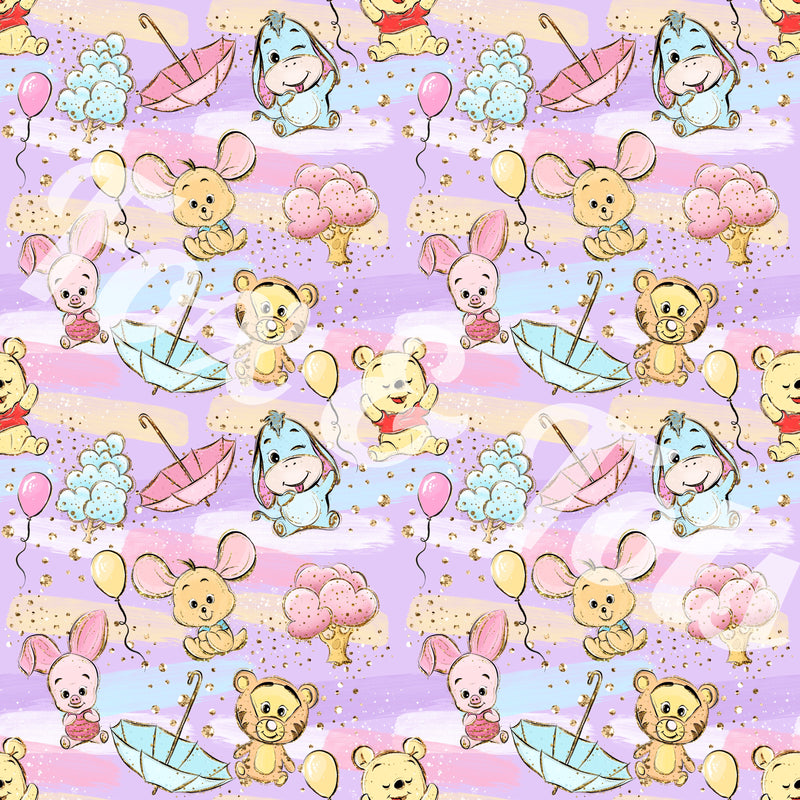 Watercolor Bear and Friends  Fabric