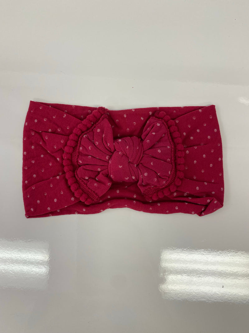 Head Wrap with Bow and Small Pom Poms RTS