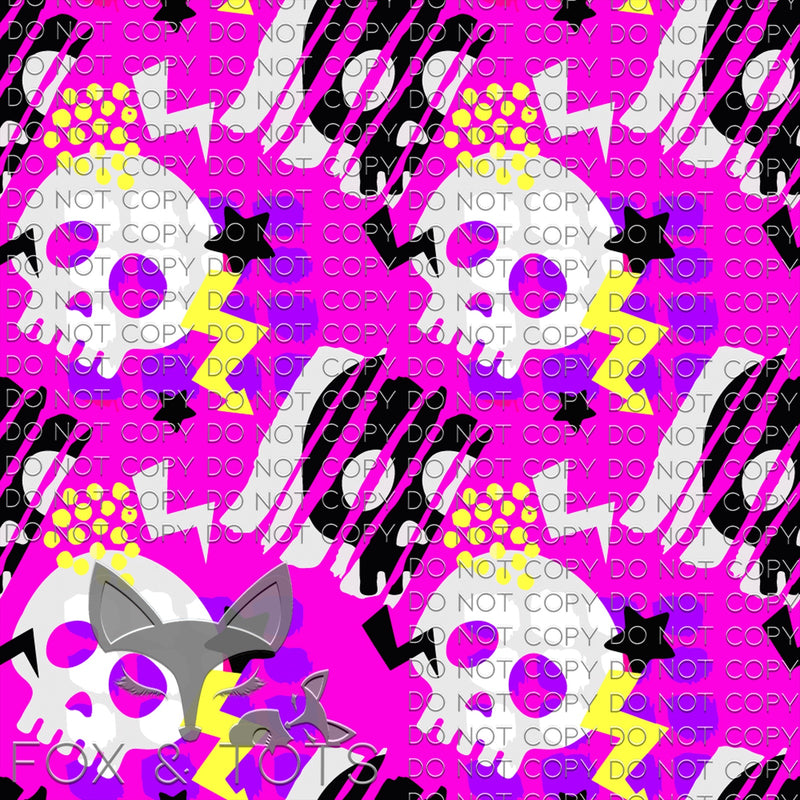 Skulls Pink and White Fabric