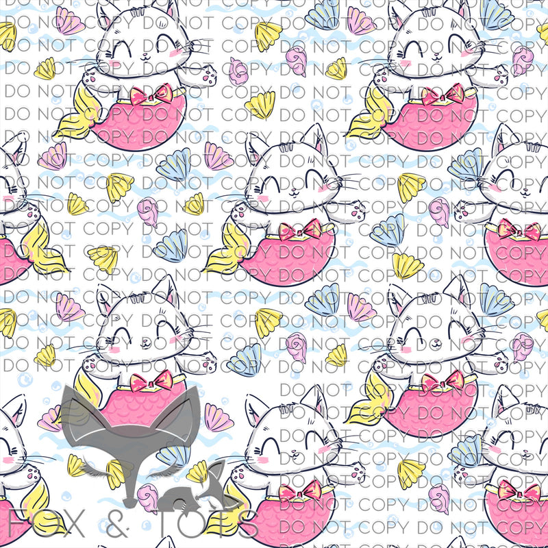 Pastel Mermaid Cat Fabric