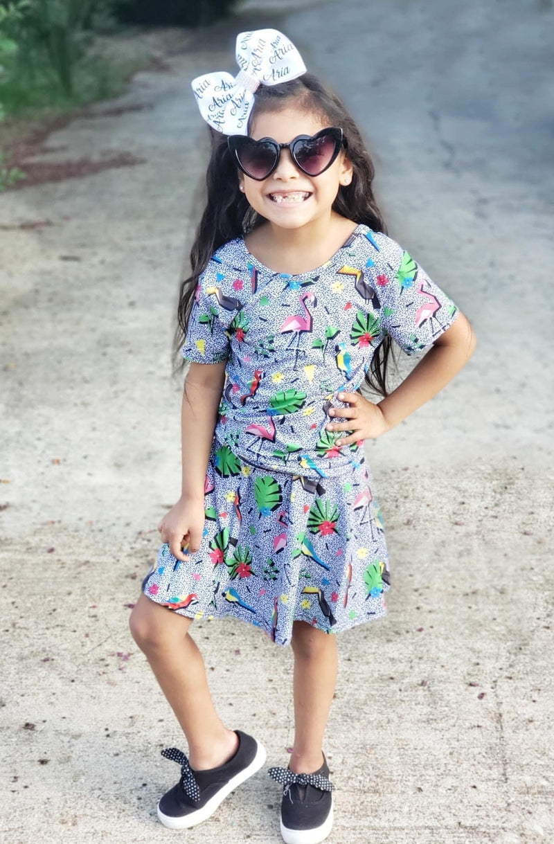 RTS Retro Birds Two Piece Twirl Dress