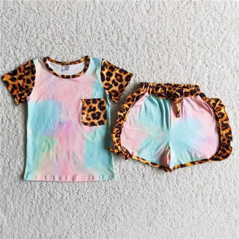 Tie dye cheetah pocket top w/ shorts 2 PC short Set - 2-3 week tat