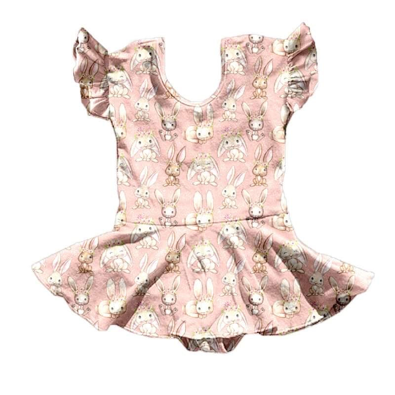 RTS Pink Bunnies Skirted Leo Flutter Sleeve 2.19