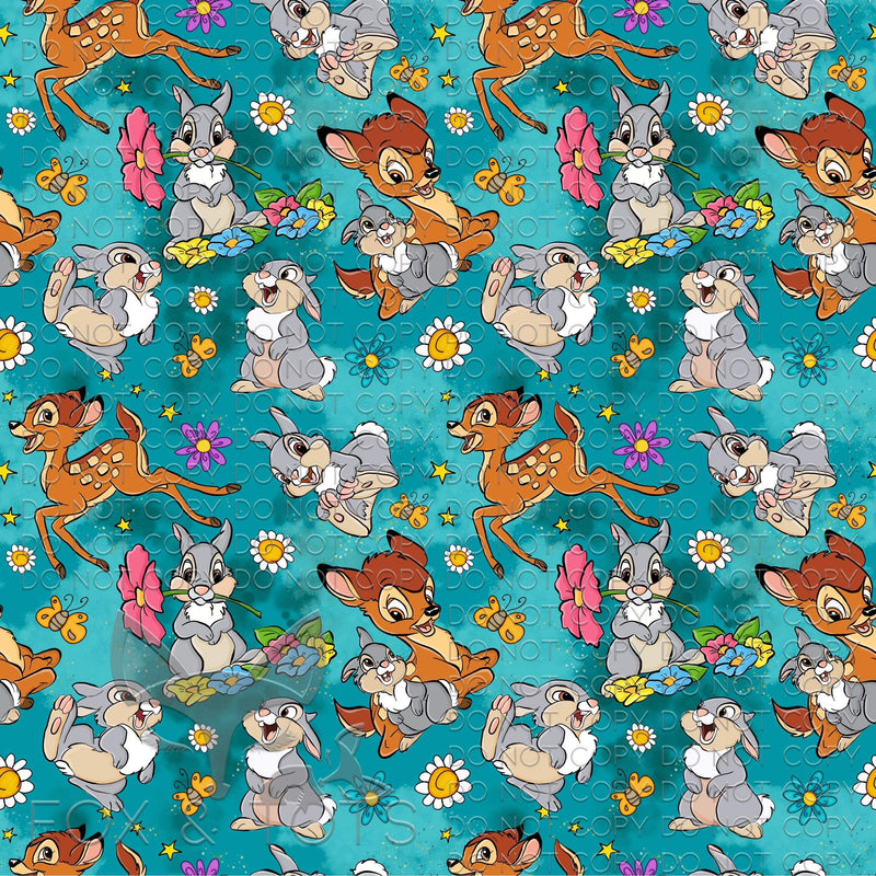 Blue Forest Animals Fabric