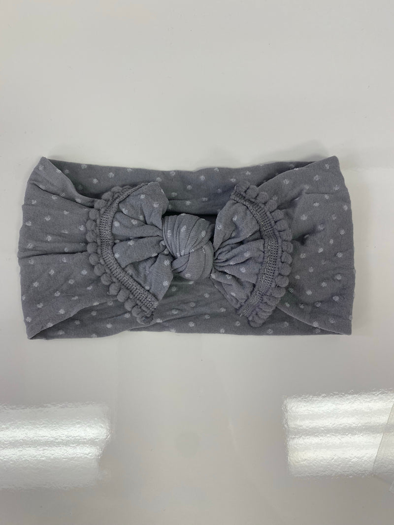 Head Wrap with Bow and Small Pom Poms RTS