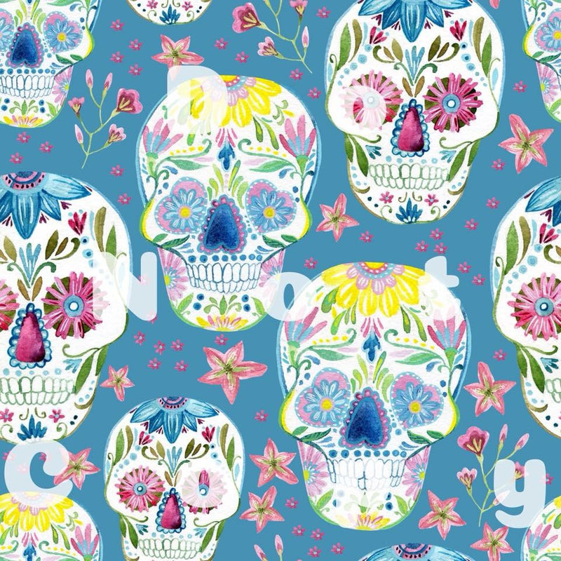 Blue Sugar Skull Fabric