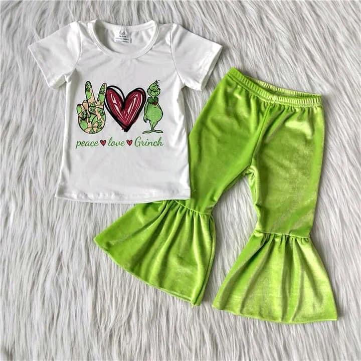 PREORDER PEACE LOVE GRINCH TIE  BELL 2 PIECE SET