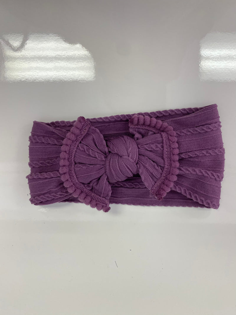 Head Wrap with Bow and Small Pom Poms RTS