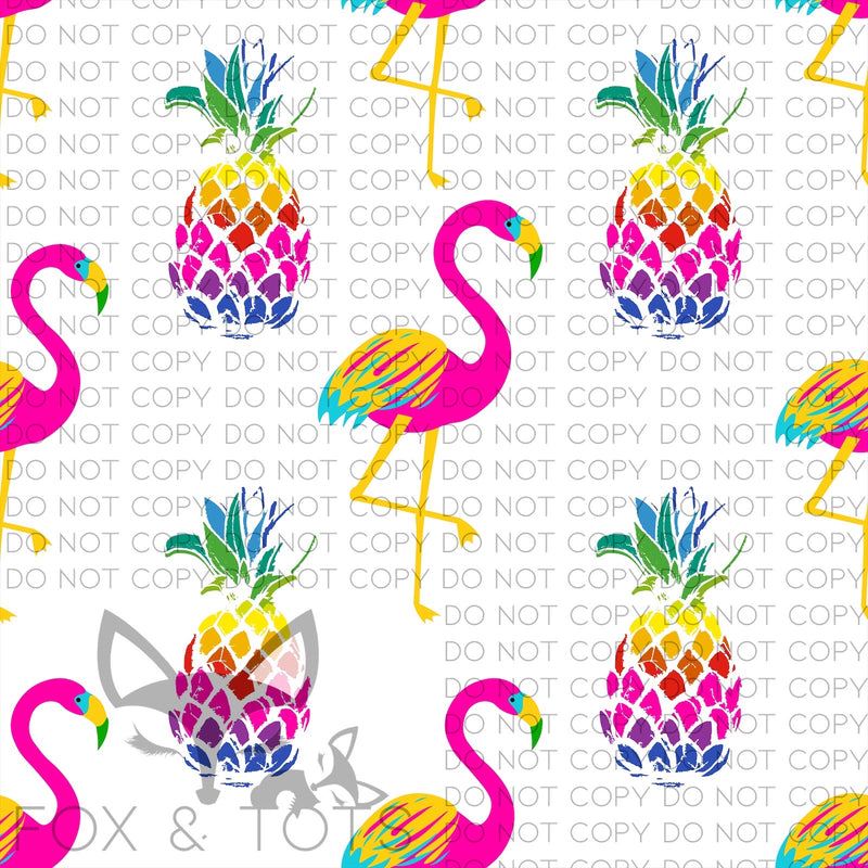 Flamingos and Pineapples Fabric