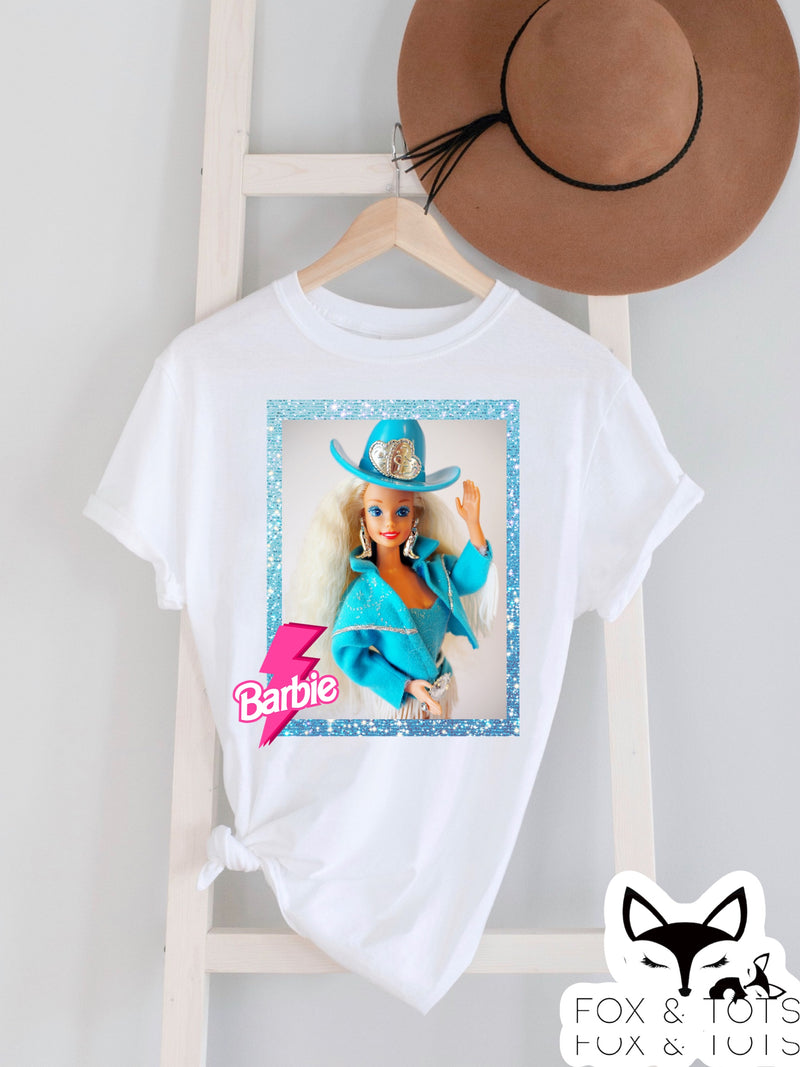 Pre order blue hat/ jacket blue glitter  Barbie screen  2 week tat