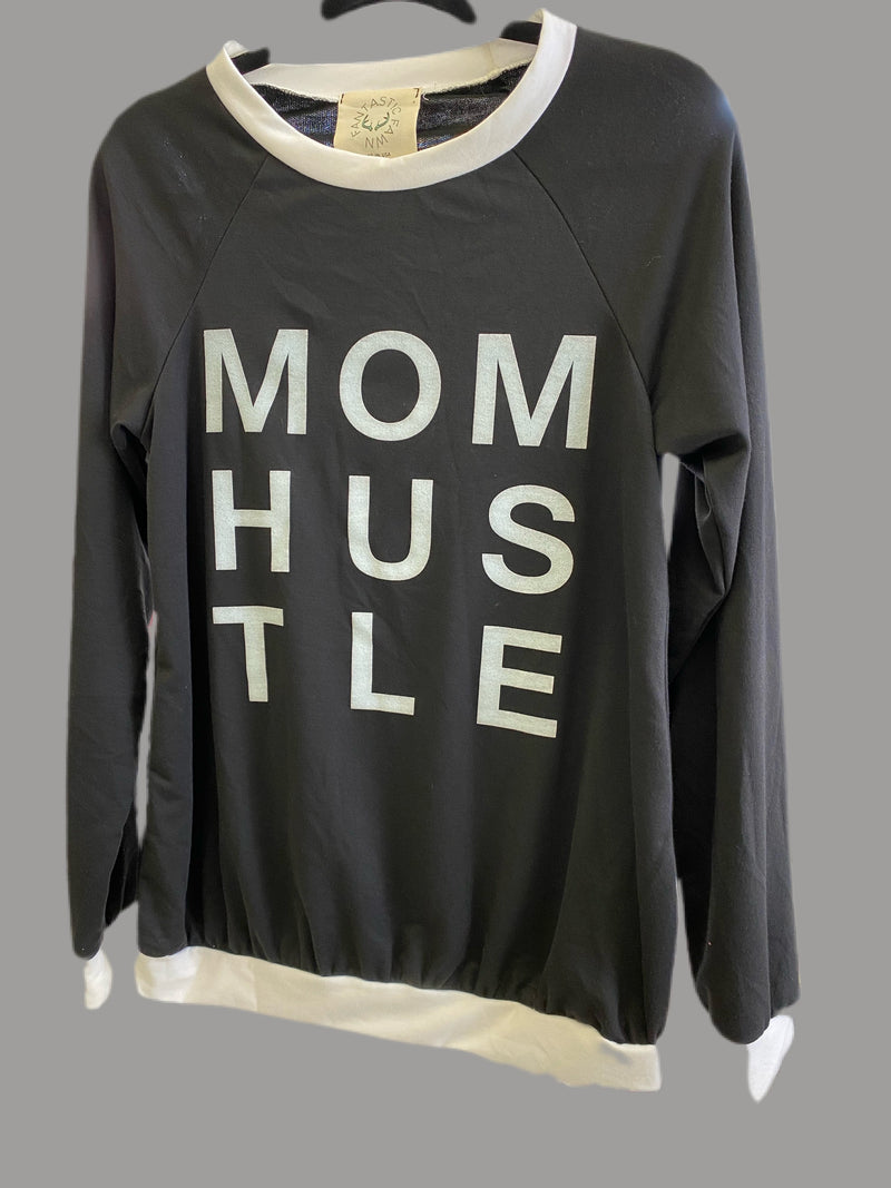 Black and white pull over mom hustle RTS
