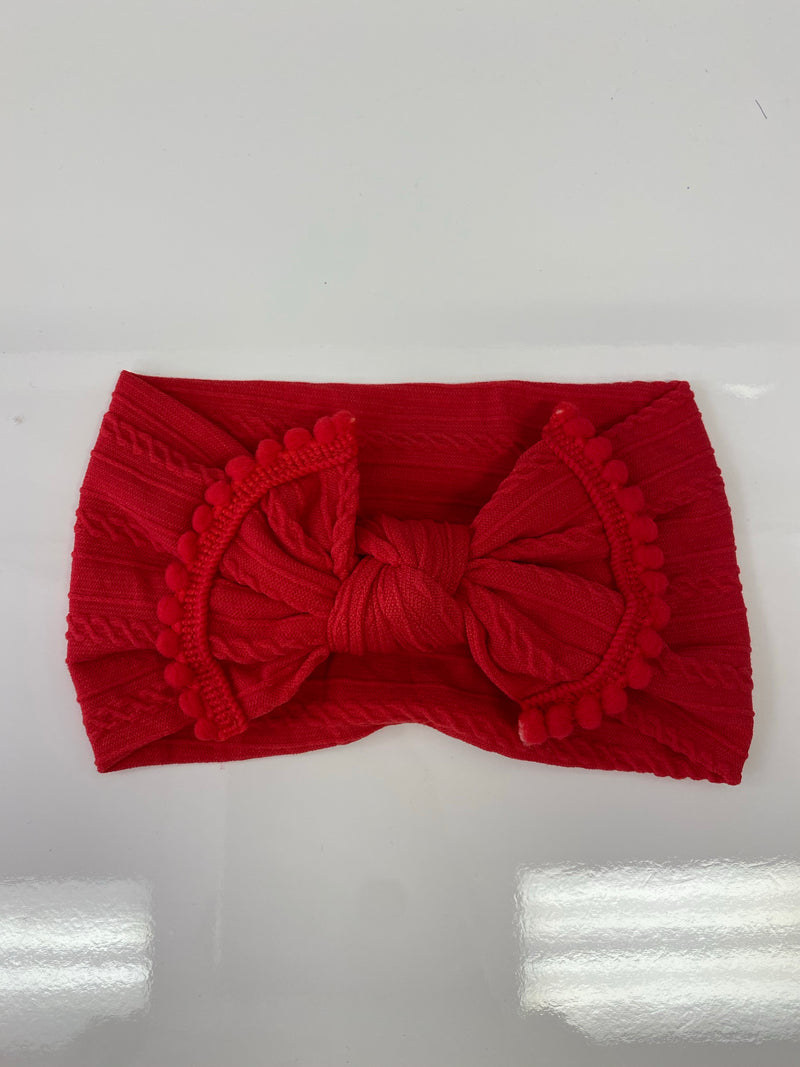Head Wrap with Bow and Small Pom Poms RTS