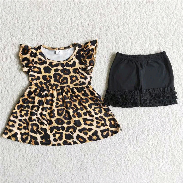 Black top cheetah shorts 2 PC short Set - 2-3 week tat
