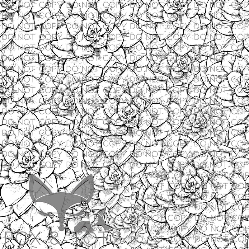 Black and white succulents Fabric