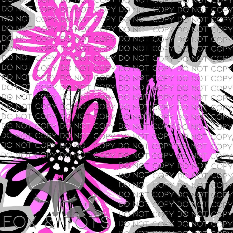 Graffiti Pink Flowers Fabric
