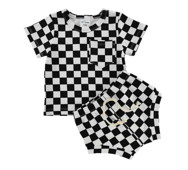 B&W CHECKERED SHORT SET PREORDER MID MAY