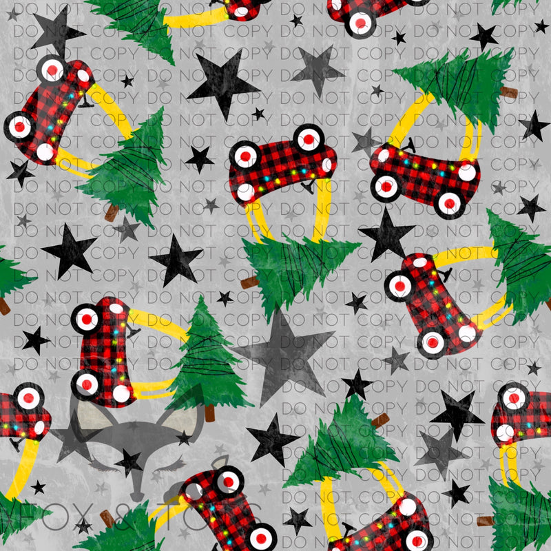 Plaid Tree Carts Fabric