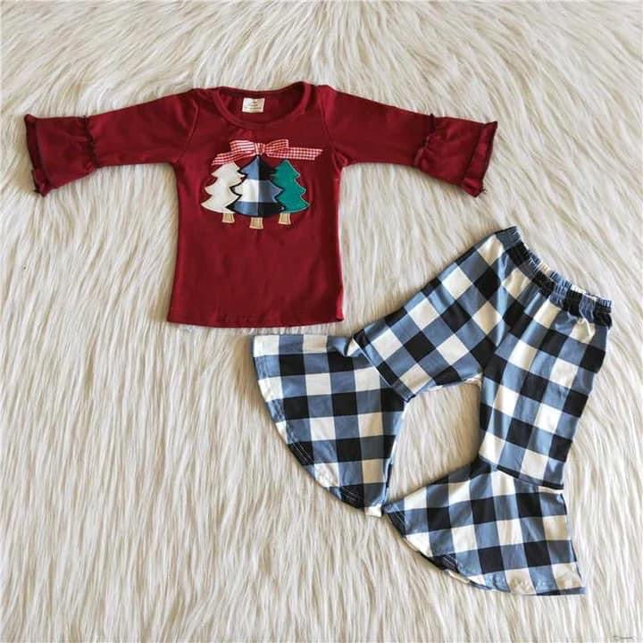 PREORDER MERRY CHRISTMAS WHITE PLAID BELL 2 PIECE SET 2/3 WEEK TAT