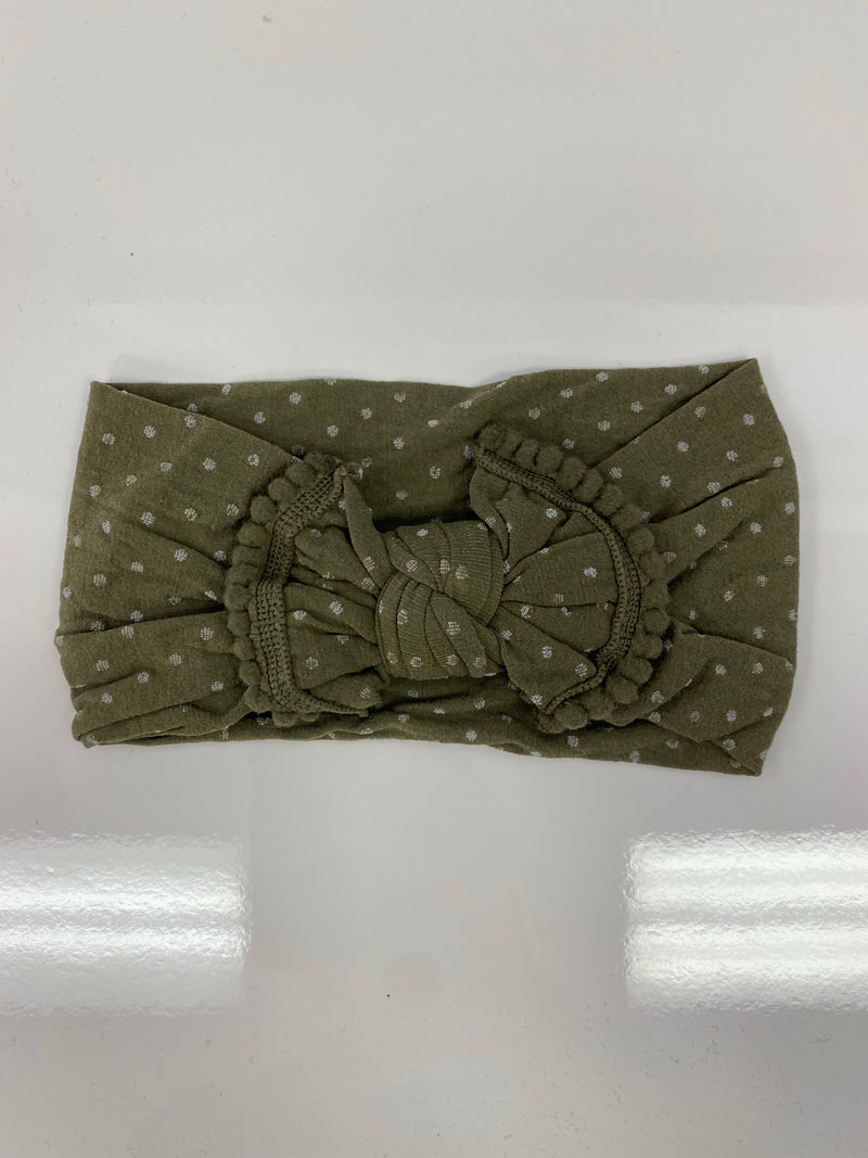 Head Wrap with Bow and Small Pom Poms RTS